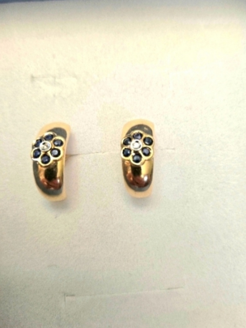 10kt Solid Yellow Gold Genuine Sapphire Open Ended Huggie Earrings - Picture 5 of 14